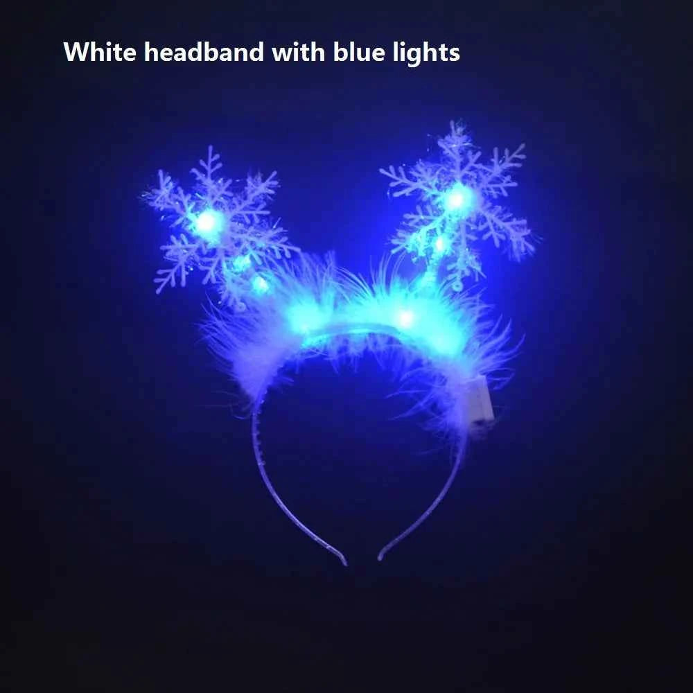 10pcs Light Up Christmas Deer Antlers Snowflakes Headband Hair Bands Party Performance Props Adult Children  Glow Party Supplies