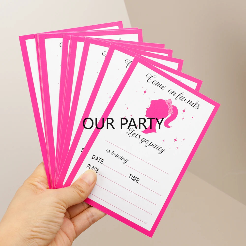 20Pcs Let's Go Party Theme Invitation Cards Dot Princess Girl Greeting Card for Birthday Baby Shower Wedding Party Decoration - Big Tim's Magic Emporium