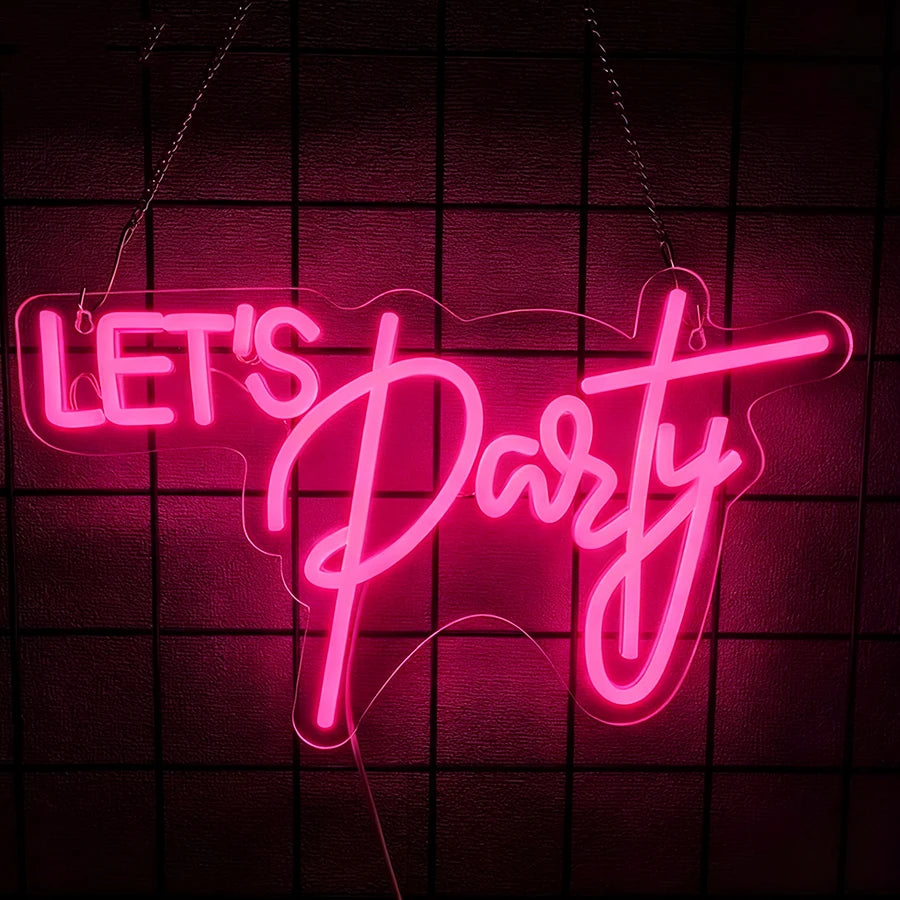 Let's Party Neon Sign for Wall Decor,LED Lights for Bachelorette Party, Engagement Party, Birthday Party,Gamer Room Decor - Big Tim's Magic Emporium