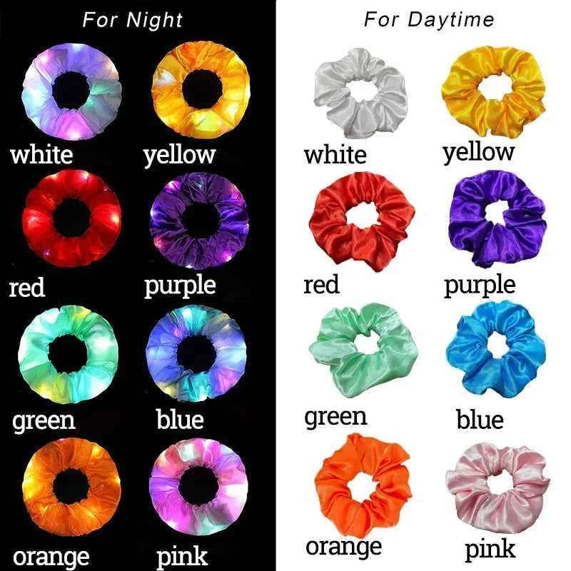 100pcs LED Scrunchies Girl Luminous Flashing Hair Scrunchy Light Up Hairbands Party Favors Glow In The Dark Supplies