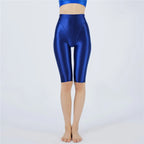 Oil Glossy High-Stretch Knee-Length Shorts Satin Shine Performance Biker Shorts