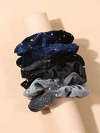 Vintage-Inspired Velvet Gold Star Hair Scrunchies 6-Piece Set