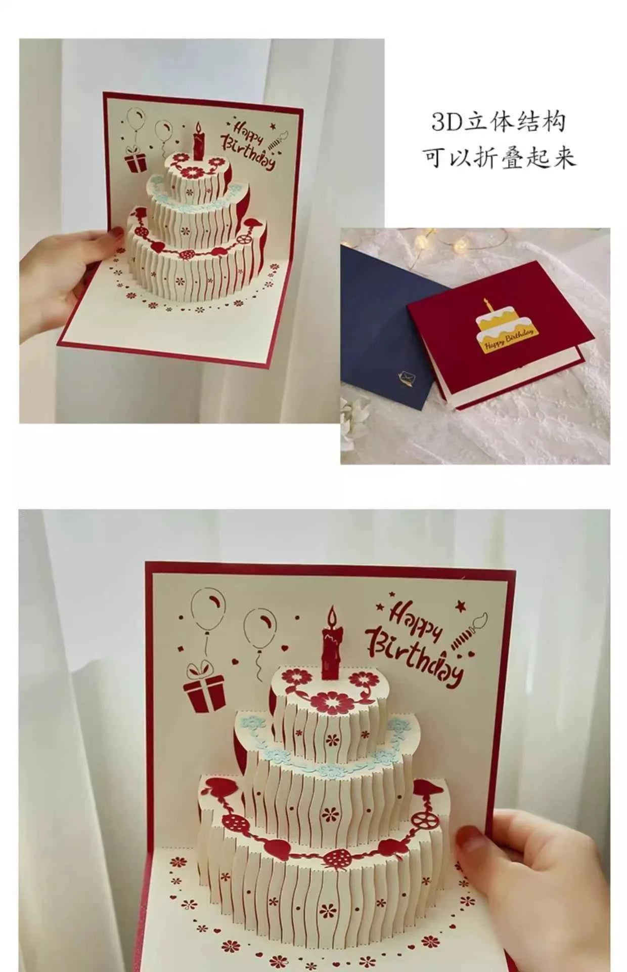 Happy Birthday Greeting Cards 3D Pop Up Card Birthday Cake Greeting Cards with Envelope Birthday Gifts to Family Friends Lovers
