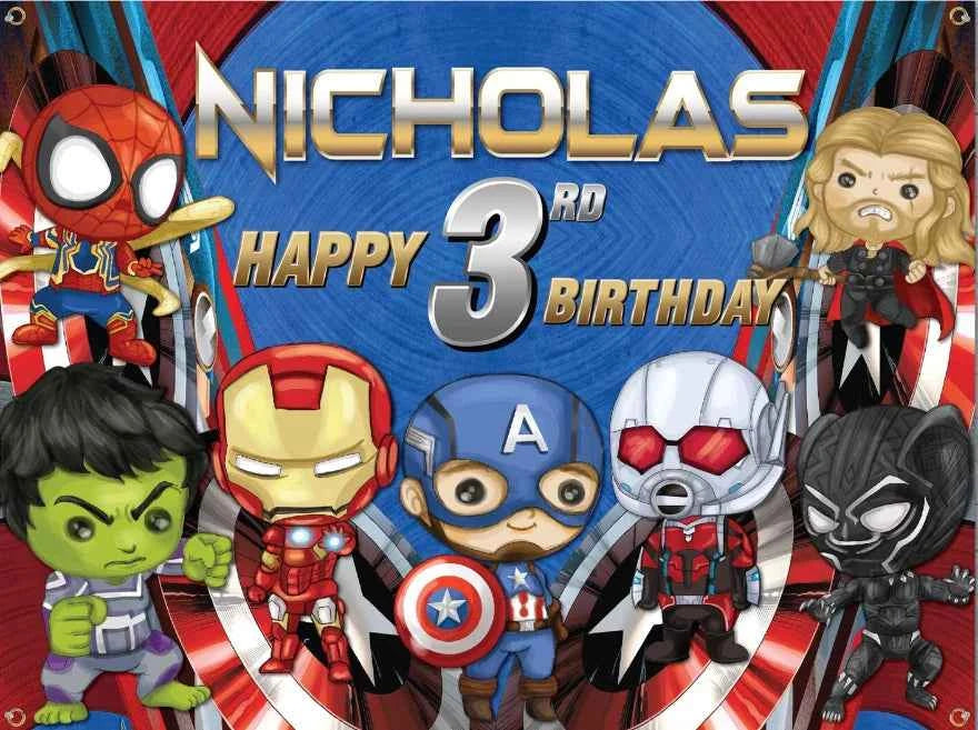 Customized Photography Studio Props Cartoon Superhero City Background Fecoration Children's Happy Birthday Outdoor Party Banner