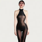 5D 912 PIN Backless Halter Oil Glossy Sheer Bodysuit Leotard