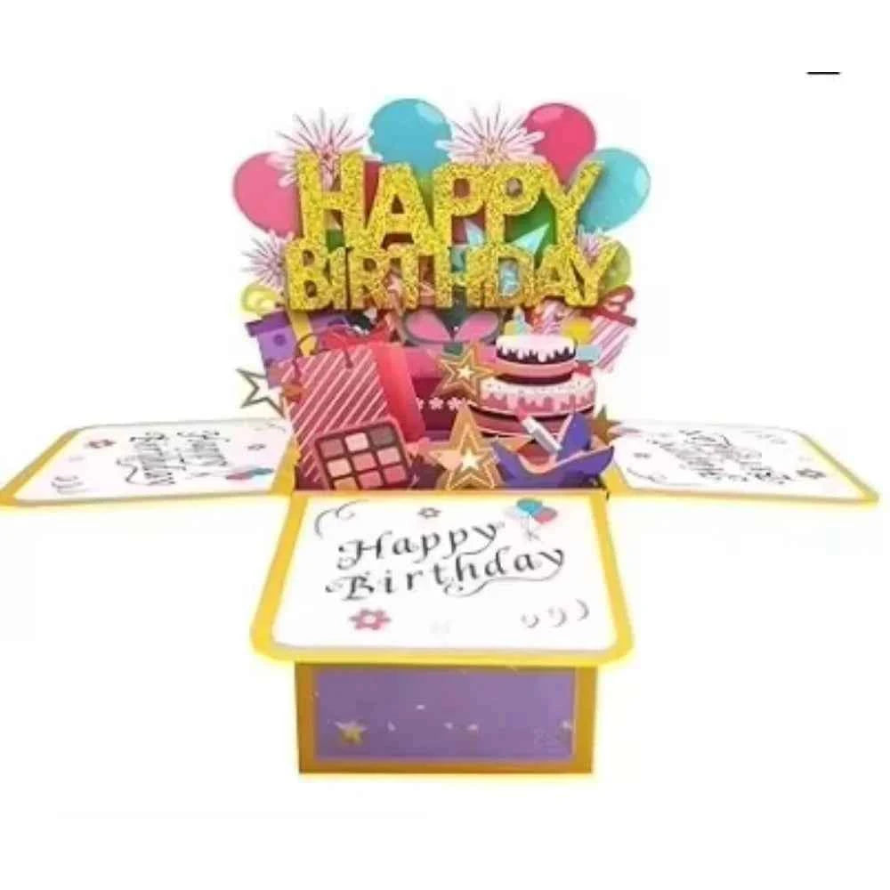 Happy Birthday Greeting Card With Envelope 3D Gift Box 18/30/40/50/60th Years Old Birthday Wishes Message Card Party Gift