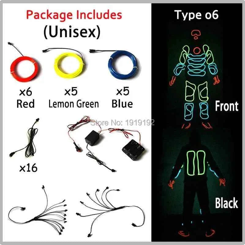 DIY Performance Dance LED Costume Materials Neon Light EL Wire Set Luminous Costumes DIY Materials Dance Talent Show Supplies