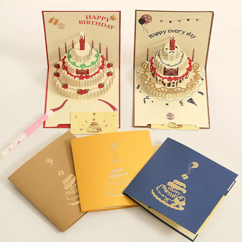 Happy Birthday Card Christmas Gift Card 3d Birthday Cake Pop-Up Greeting  with Envelope Christmas Invitation Cards for Kids