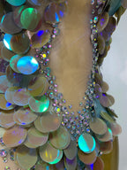 Iridescent Mermaid Scale Sequin & Rhinestone Illusion Bodysuit Stage Costume