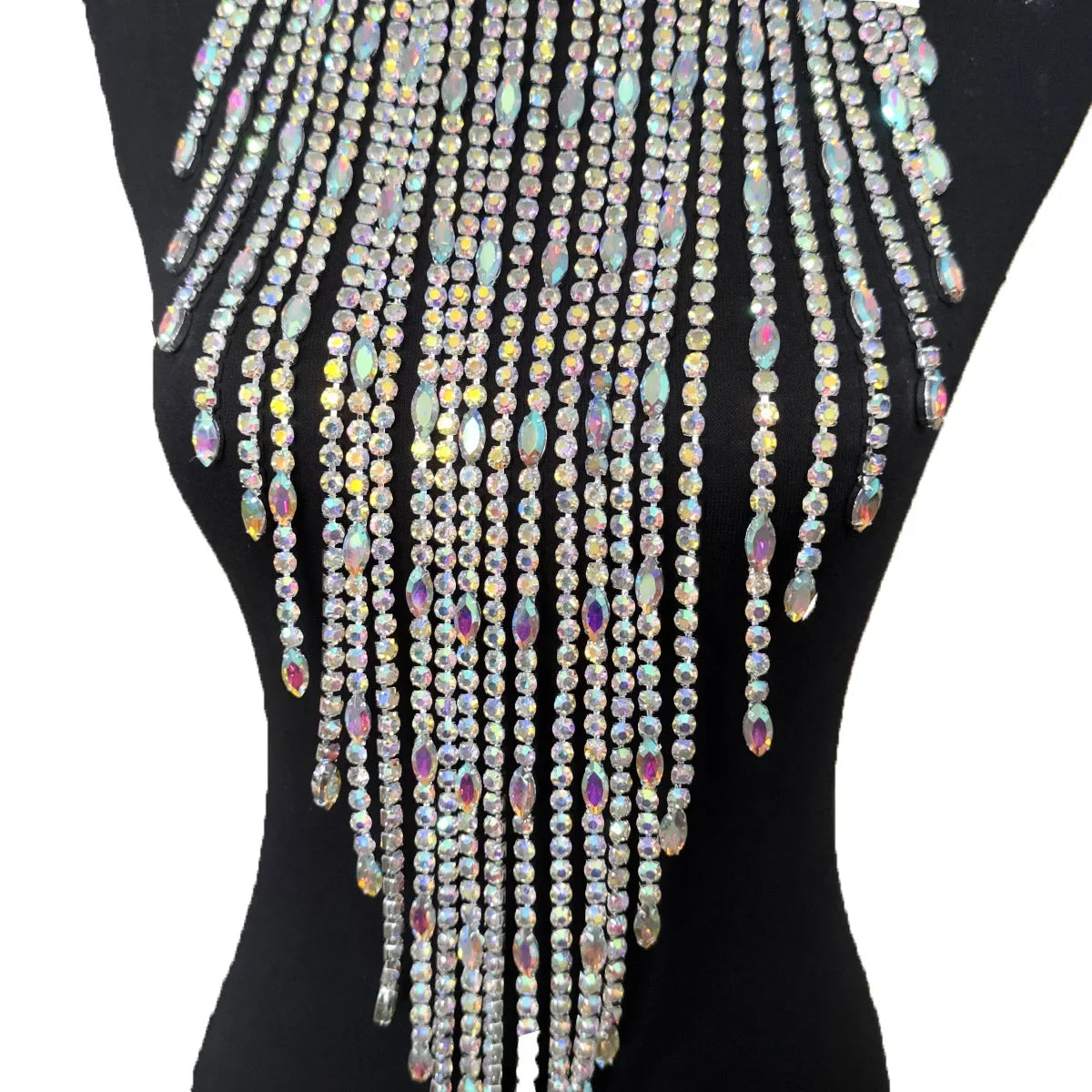 Oversized Crystal Rhinestone Tassel Choker Necklace Drag Queen Stage Body Jewelry
