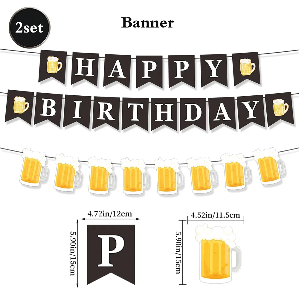 Beer Theme Happy Birthday Banner Adult Mens Party Decorations Cheers Paper Garland Oktoberfest Bunting Bar Pub Event Decor Setup
