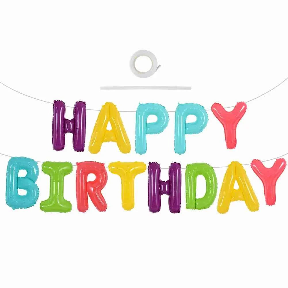 Gold Blue Happy Birthday Balloon 16Inch Foil Letters Birthday Sign Banner Bunting for Girls Boys Kids Adults Birthday Decoration