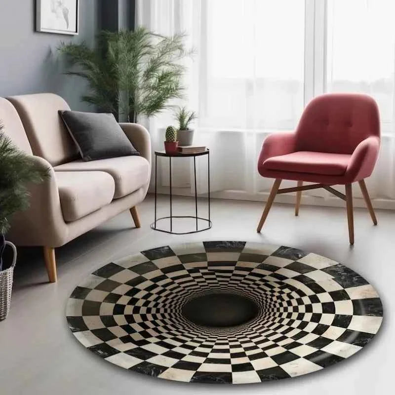 3D Optical Illusion Rug, Hypnotic Black & White Vortex Carpet, Creates A Mesmerizing Infinite Abyss in Your Room Floor Decor