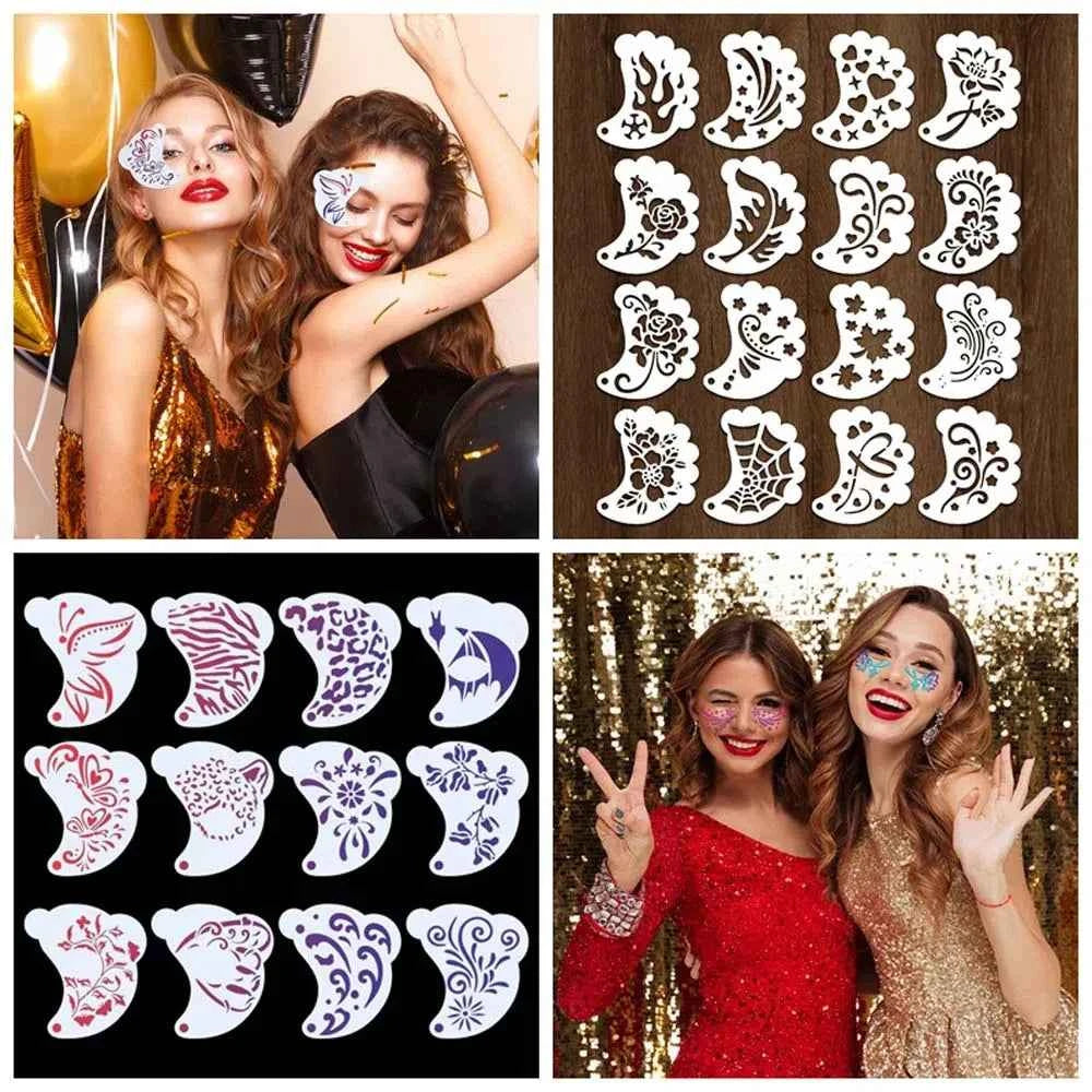 Reusable Face Paint Templates Multiple Pattern Hand Painting Body Art Paint Stencils Decorative Easy Use DIY Makeup Tools Party