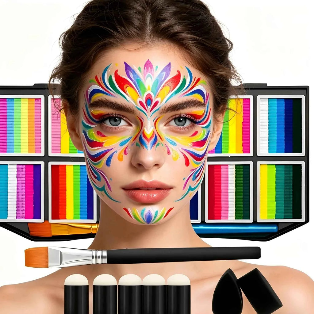 75-Color Face and Body Paint Palette + 32 Stencils, Bright and Long-Lasting Colors, Suitable for Festival Party Face Makeup, Bod
