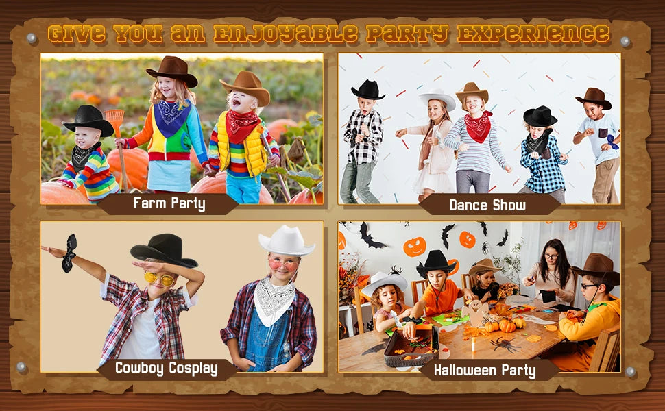 6-48Set Kids Western Cowboy Hats with Bandanas Cowboy Party Hats for Birthday Party Cosplay Costume Party Western Party Favors - Big Tim's Magic Emporium