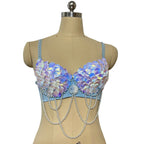 Handmade Mermaid Sequin Pearl Shell Belly Dance Bra Festival Rave Top