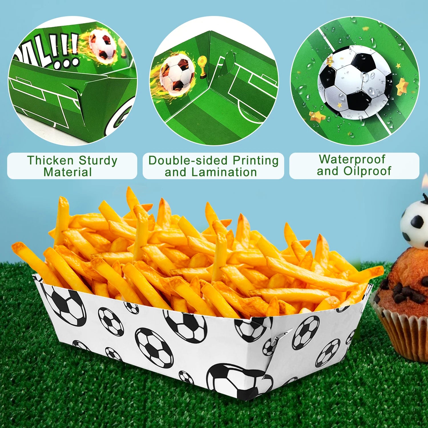 36 Pcs Soccer Party Favors Large Soccer Plates Paper Trays Serving Tray Soccer Party Nachos Food Boats Disposable Soccer Bowls - Big Tim's Magic Emporium
