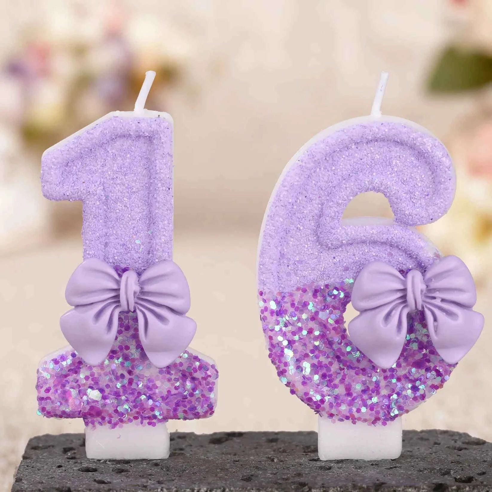 Digital candle purple bow birthday cake party candle birthday digital candle dinner candle