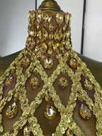 Sparkly Rhinestones Sequins Mesh Laced-Up Back Top
