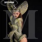 Cobra Serpent Rhinestone Bodysuit & Sculpted Cobra Hood Headdress Stage Costume Set