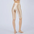 Oil Glossy High-Stretch Knee-Length Shorts Satin Shine Performance Biker Shorts