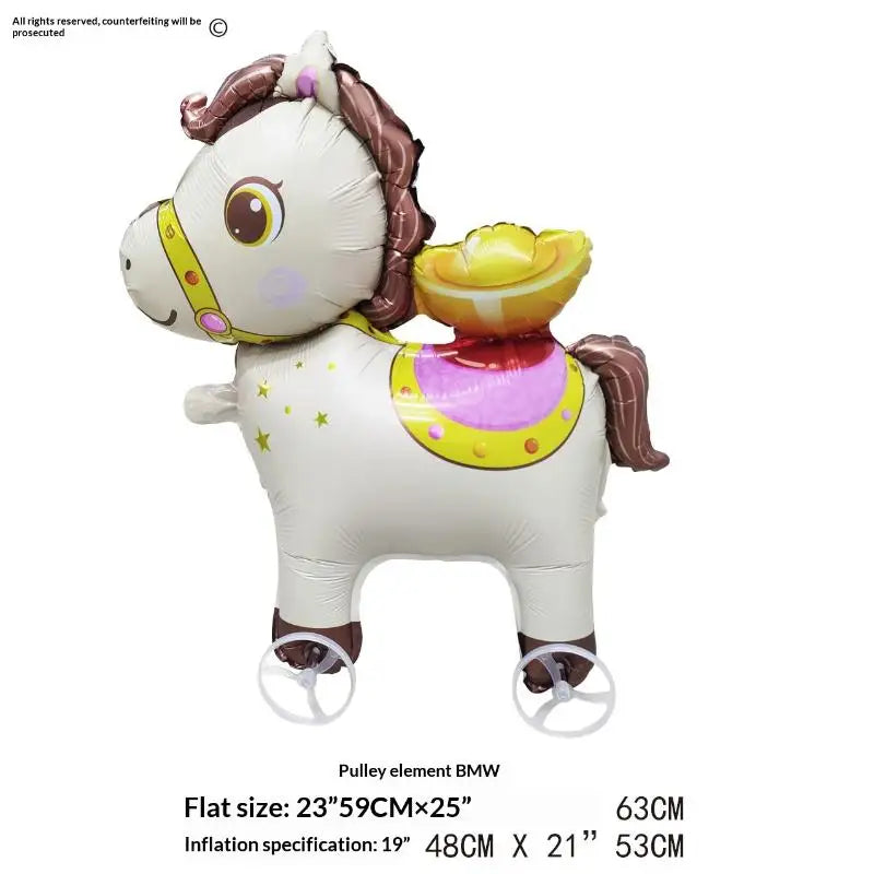 For Kids Birthday Party Decoration Baby Shower 4D Cartoon Foil Balloons Elephant Stand Walking Balloon With Wheel