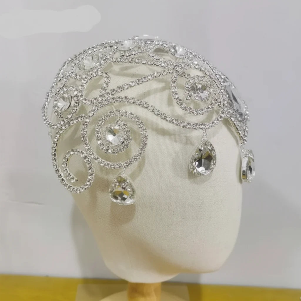 Oversized Glass Crystal Rhinestone Drop Pendant Headpiece & Earrings Drag Queen Stage Jewelry