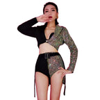 Sparkly Rhinestones Blazers Shorts Sexy 2 Pieces Set DJ Women Singer Nightclub Bar Concert Dance Costume Party Show Rave Outfit