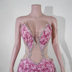 Sequin Beaded Tassels Mini Dress Crystals Mesh Bodycon Stage Performance Outfit