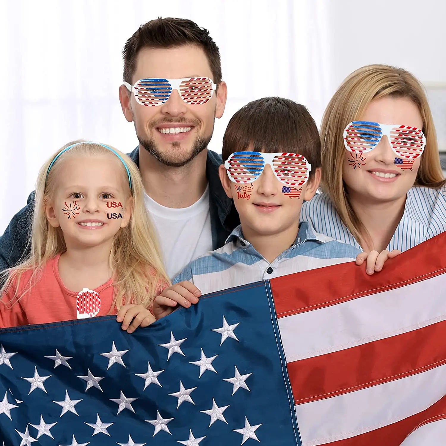 Patriotic Party Favors Set, 4th of July USA Decorations Shutter Shades Glasses, Flag Hat Photobooth Prop