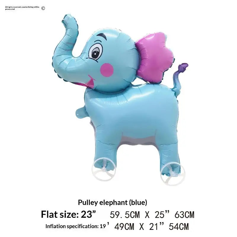 For Kids Birthday Party Decoration Baby Shower 4D Cartoon Foil Balloons Elephant Stand Walking Balloon With Wheel