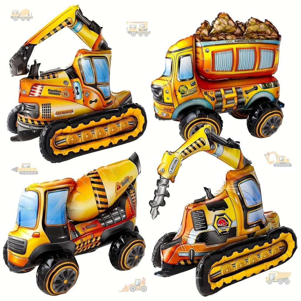 4Pcs 4D Building Balloon Birthday Party Supplies Excavator Vehicles Dump Truck Mixer Truck Aluminum Foil Balloons Party Decor