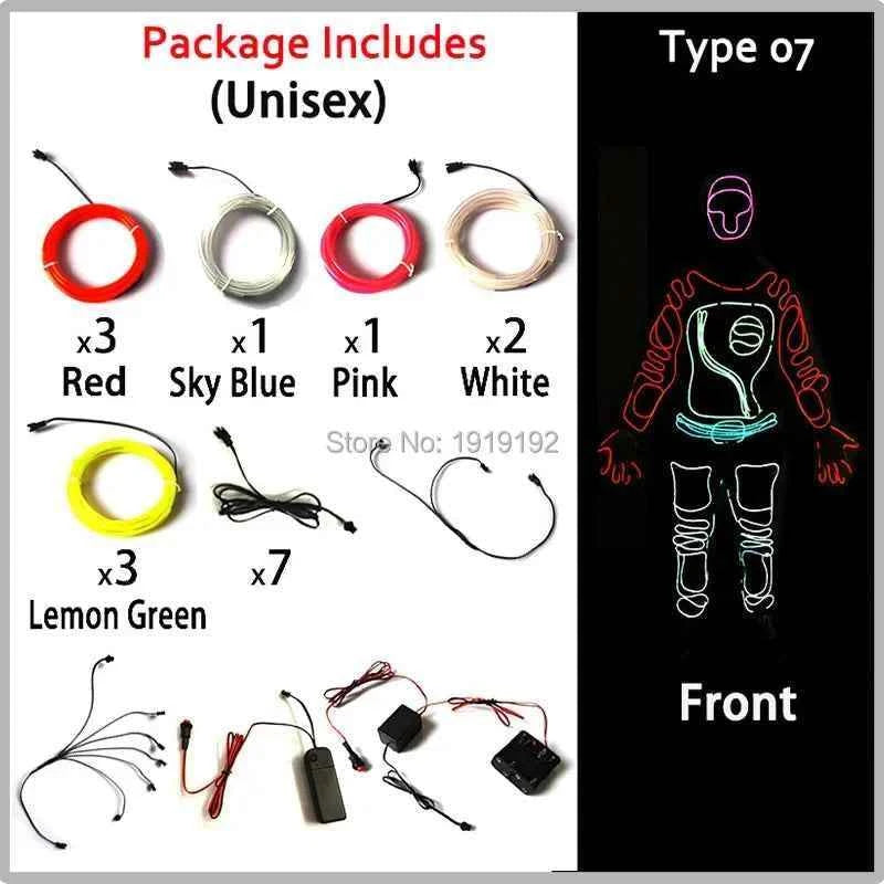 DIY Performance Dance LED Costume Materials Neon Light EL Wire Set Luminous Costumes DIY Materials Dance Talent Show Supplies