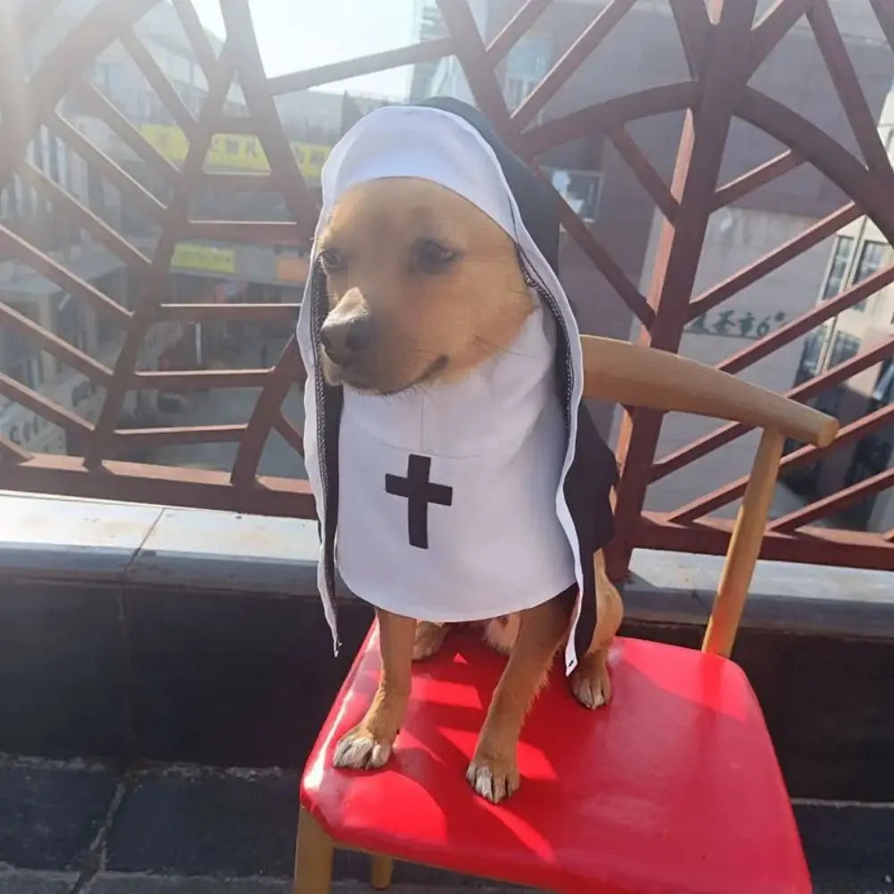 Cat Puppy Pet Nun Cloak Role Play Soft Pet Cat Halloween Costumes Black/white Breathable Cat Cosplay Costume Sets Cosplay Dress
