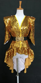 Sequined Shoulder Pad Tuxedo Leotard & Stage Performance Costume
