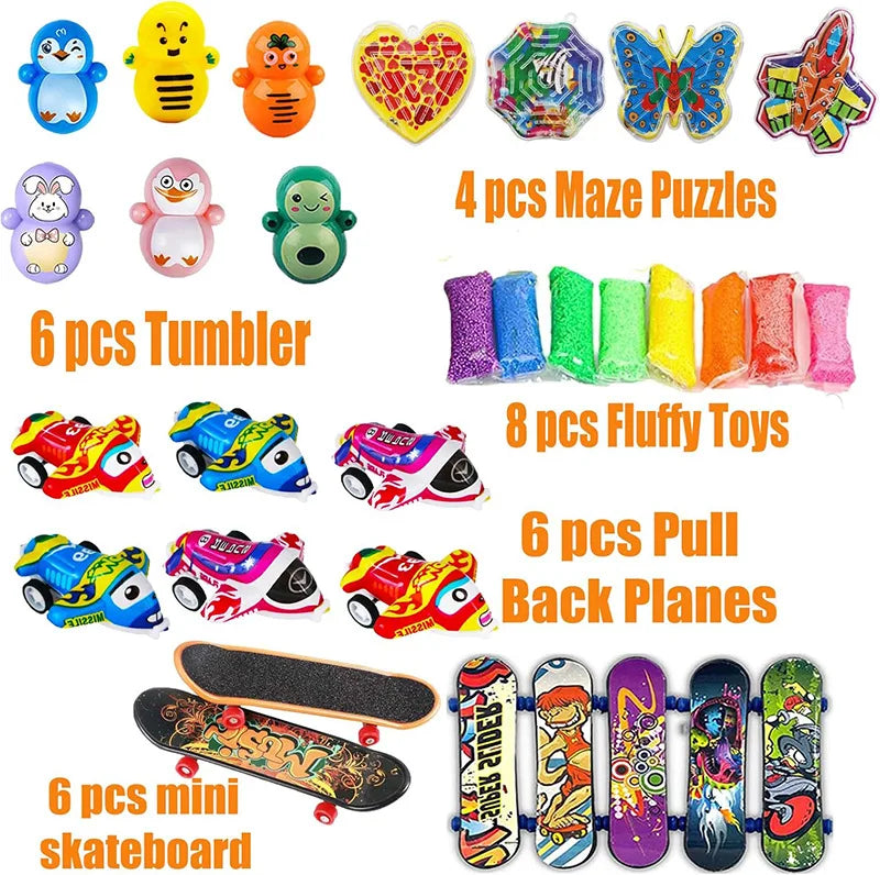 117/124Pc Kids Birthday Party Popular Pinata Stuffed Toy Finger Skateboard Tumbler Fidget Toys Carnival Prize Pinata Filler Gift