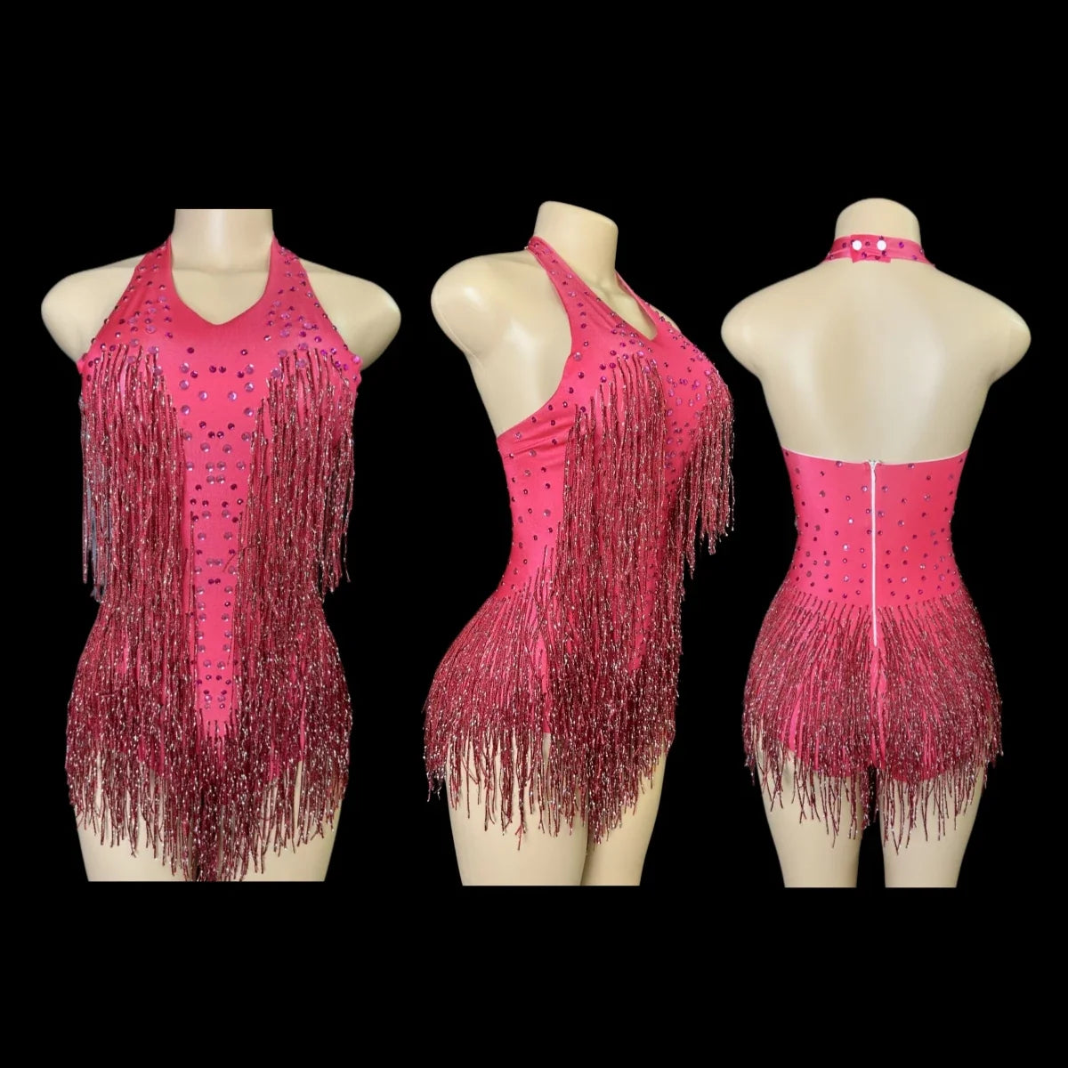 Women's Rhinestone Fringe Dance Bodysuit