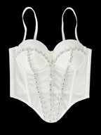 Pearl Embroidered Bustier Corset Crop Top High Street Evening Bralette