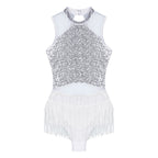 Sparkly Sequin & Fringe Dance Dress with Gloves Latin Stage Performance Costume