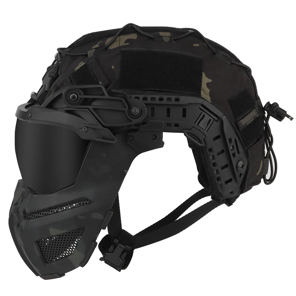 Tactical FAST Helmet Half Face Mask With Flip Goggles Black/Clear 2Pcs Lenses for Hunting Airsoft CS Game Paintball Mask Gear - Big Tim's Magic Emporium