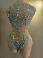 The Stardust Spider – Sexy Silver Sequins & Rhinestone Mesh Bodysuit