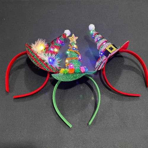 10pcs Light Up Christmas Deer Antlers Snowflakes Headband Hair Bands Party Performance Props Adult Children  Glow Party Supplies