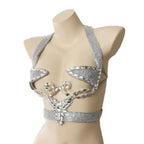 Sparkly Silver Carnival Rhinestone Wire Bra Festival Push-Up Dance Top
