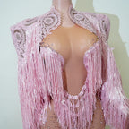 Rhinestone Tassel Fringe Jacket And Dress Costume Set