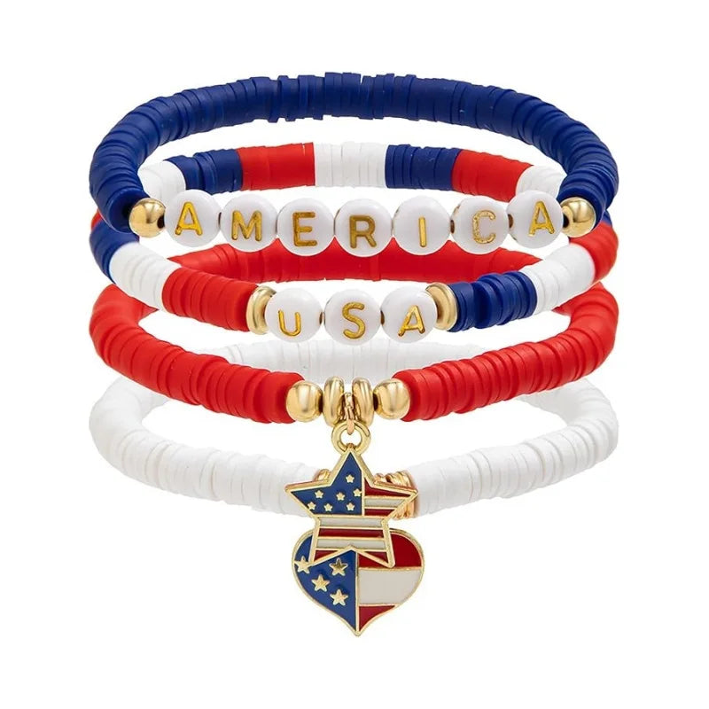 4th of July Outfits Bracelets For Women 3-7 Pack Patriotic Bracelet Decoration for Independence Day Celebration Jewelry Gifts