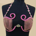 Vibrant Rhinestone Glass Metal Swirl Chain Bra Top