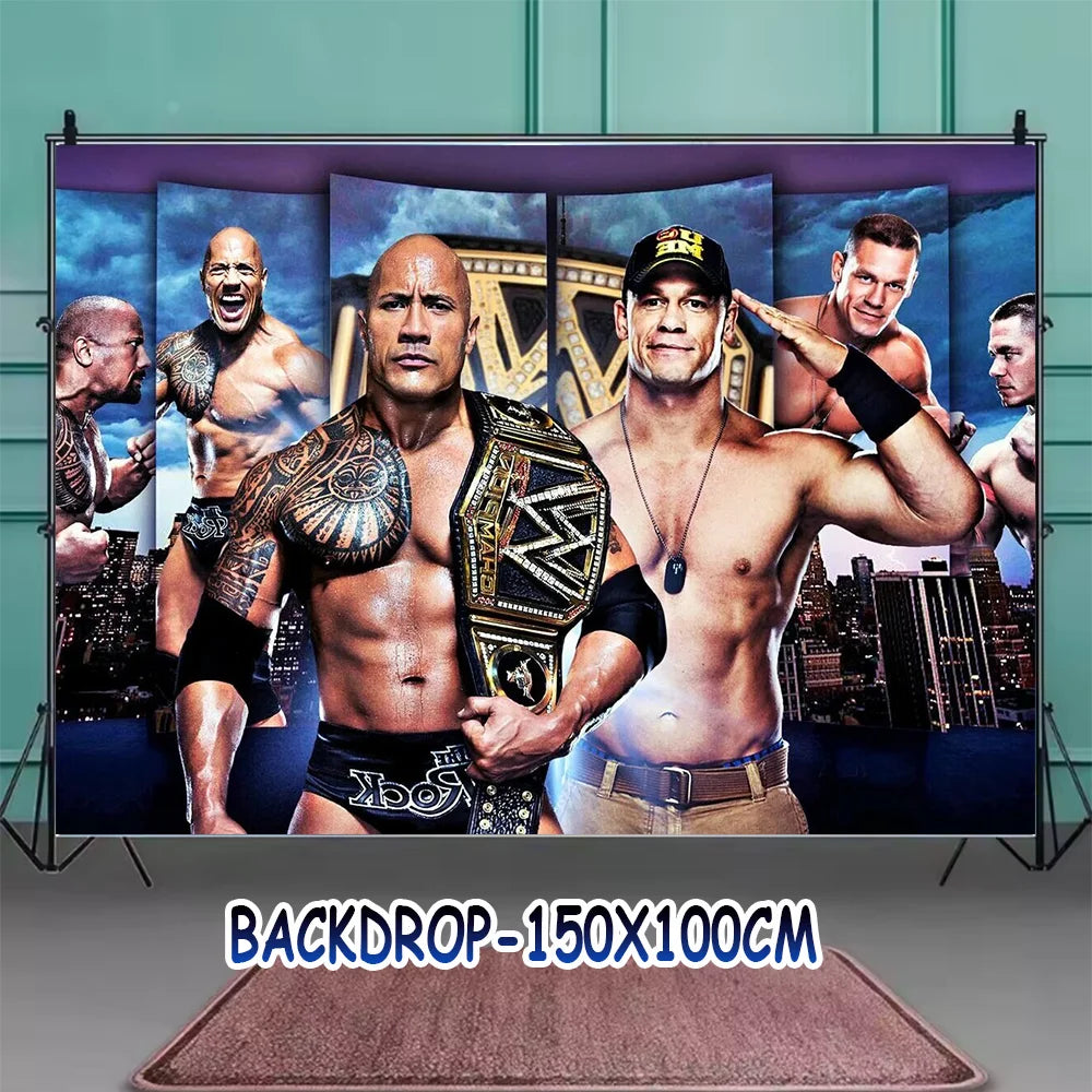 Sport-&Wrestling&Triathlon Boys Birthday Party Supplies Decor Boxing Match Balloon Cake Topper Banner Backdrop Baby Shower Props