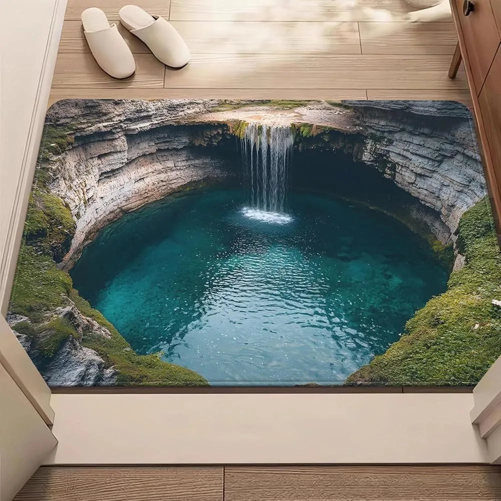 3D Optical Illusion Welcome Mat with Endless Pit Design Non-Slip Floor Mat for Unique Home Decor, Black Gray Carpet Gift