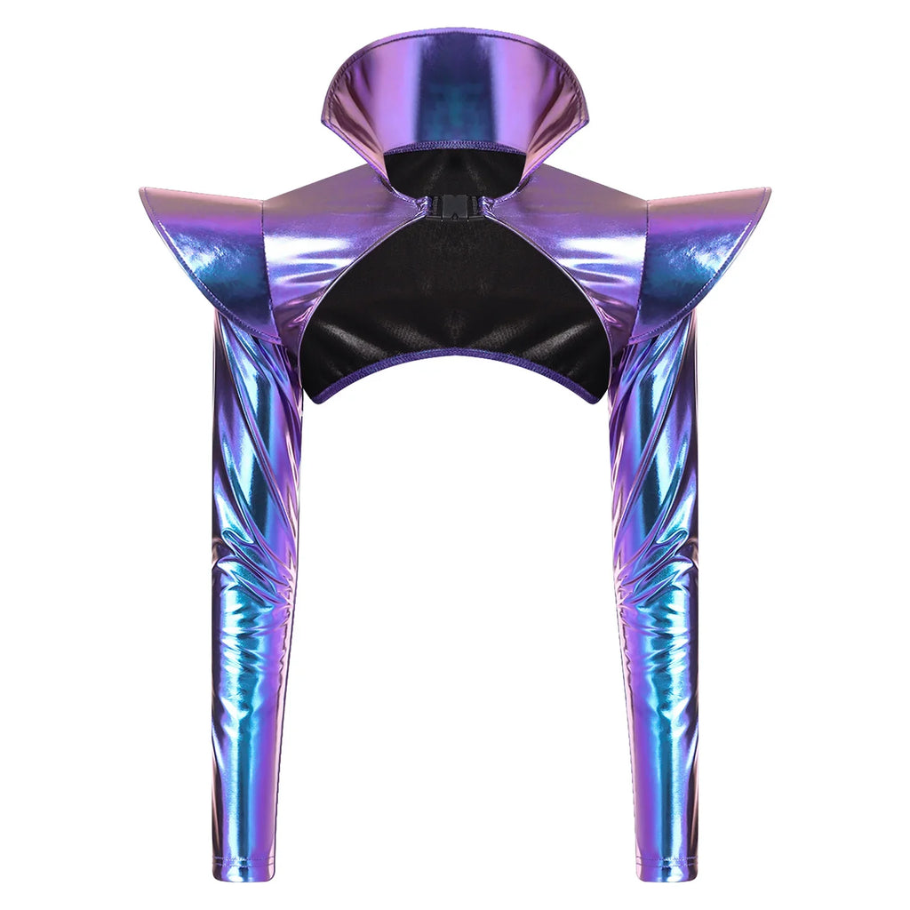 Metallic Shoulder Armor Shrug Crop Top & Sleeves Futuristic Pauldron Stage Costume
